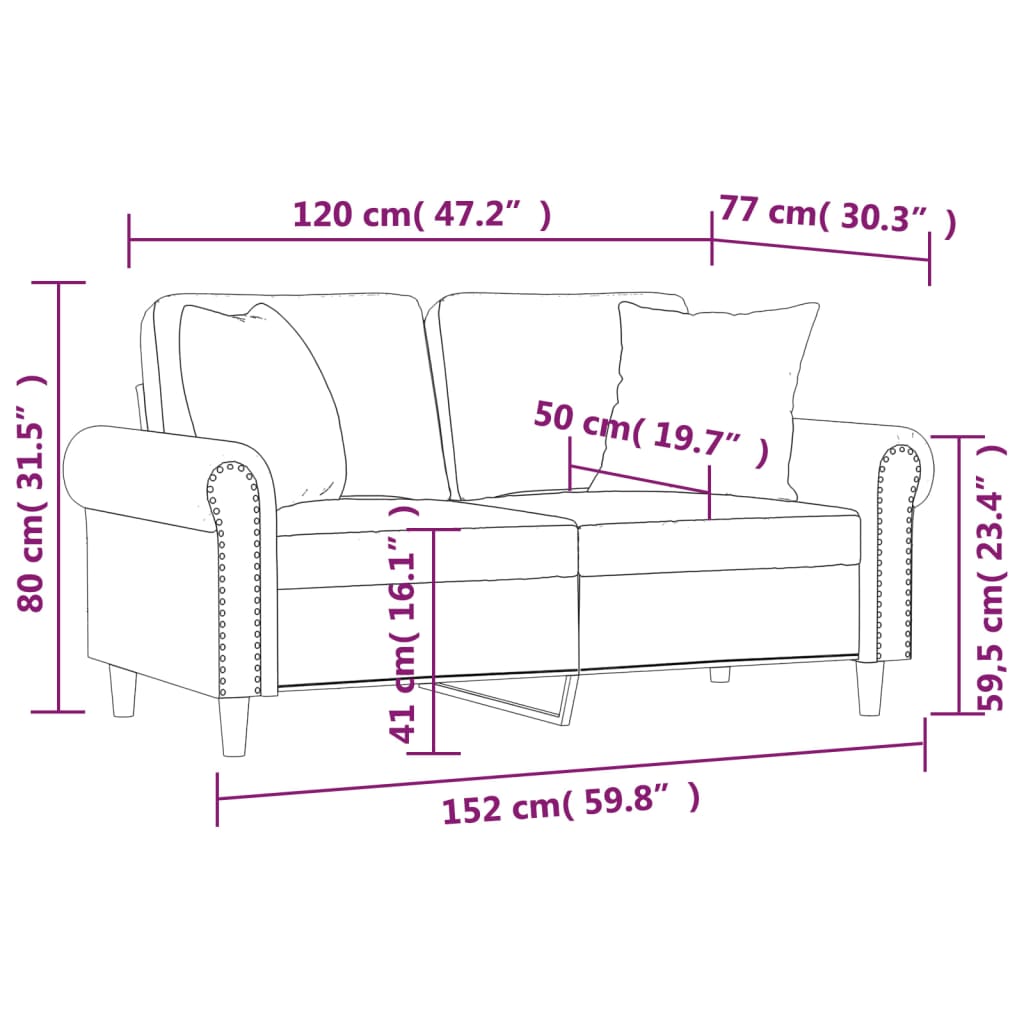 2-Sitzer-Sofa Mit Zierkissen Samt Rosa 120 cm - Fuer Daheim