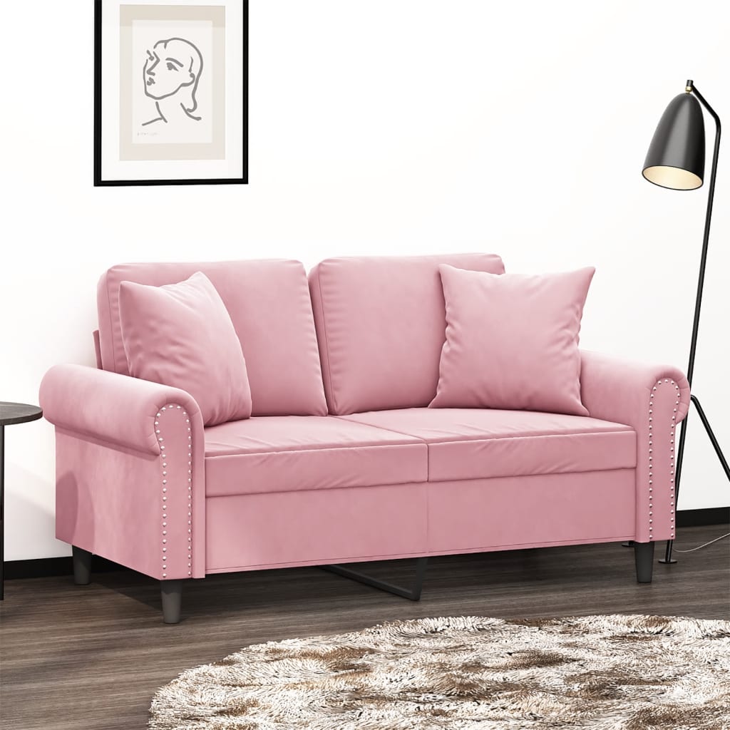 2-Sitzer-Sofa Mit Zierkissen Samt Rosa 120 cm - Fuer Daheim