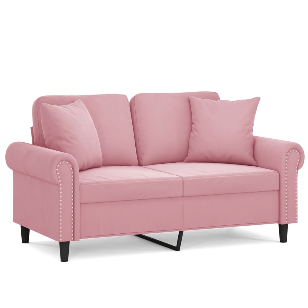 2-Sitzer-Sofa Mit Zierkissen Samt Rosa 120 cm - Fuer Daheim