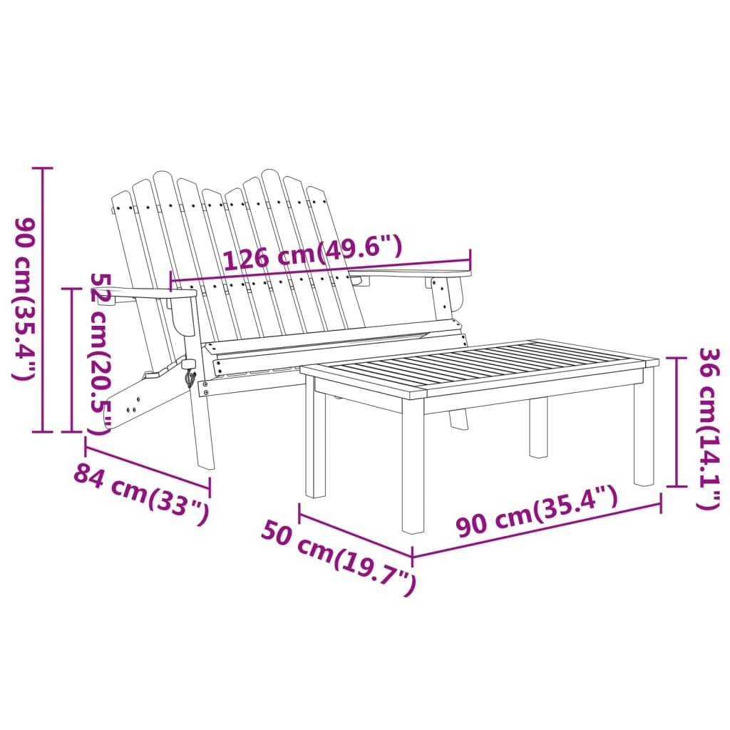 2-Tlg. Garten-Lounge-Set Adirondack Massivholz Akazie - Fuer Daheim