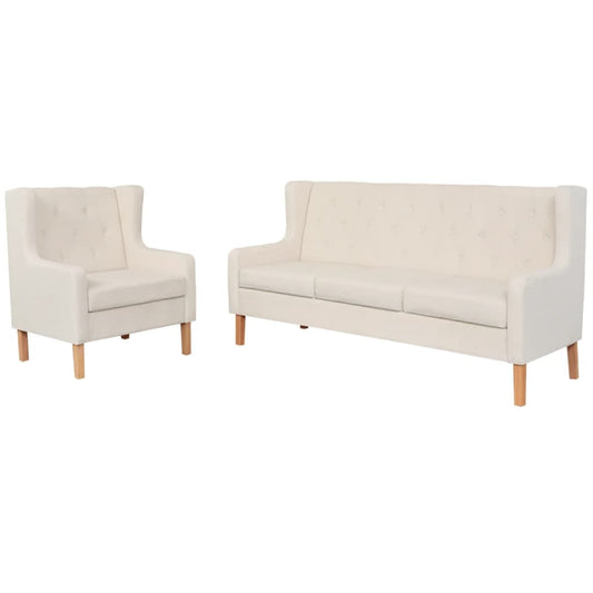 2-Tlg. Sofa-Set Stoff Cremeweiß 1-Sitzer + 3-Sitzer - Fuer Daheim