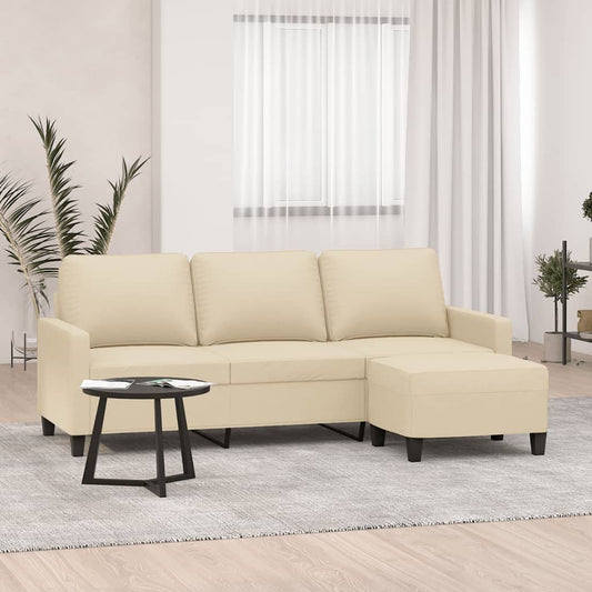 3-Sitzer-Sofa Mit Hocker Creme 180 Cm Stoff - Fuer Daheim