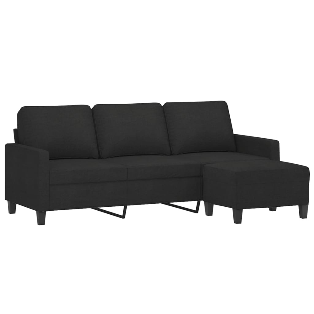 3-Sitzer-Sofa Mit Hocker Schwarz 180 Cm Stoff - Fuer Daheim