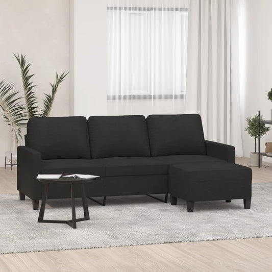 3-Sitzer-Sofa Mit Hocker Schwarz 180 Cm Stoff - Fuer Daheim