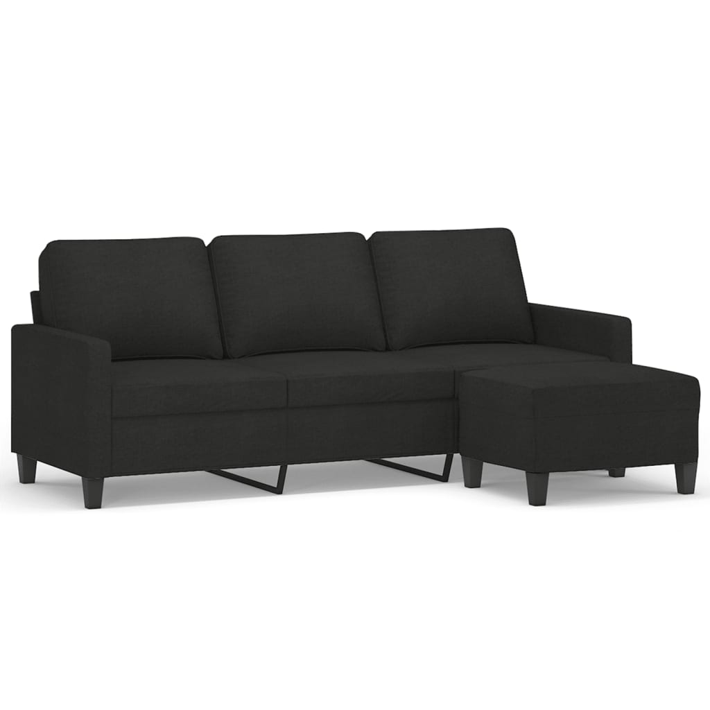 3-Sitzer-Sofa Mit Hocker Schwarz 180 Cm Stoff - Fuer Daheim