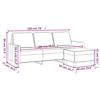 3-Sitzer-Sofa Mit Hocker Schwarz 180 Cm Stoff - Fuer Daheim