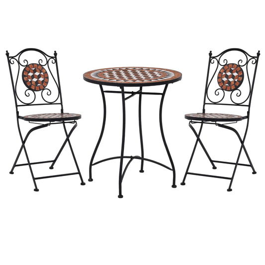 3-Tlg. Bistro-Set Mosaik Keramik Terrakotta - Fuer Daheim