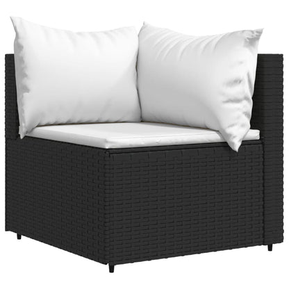 3-Tlg. Garten-Lounge-Set Mit Kissen Schwarz Poly Rattan Schwarz und Weiß 2x Eckteil + Tisch - Fuer Daheim