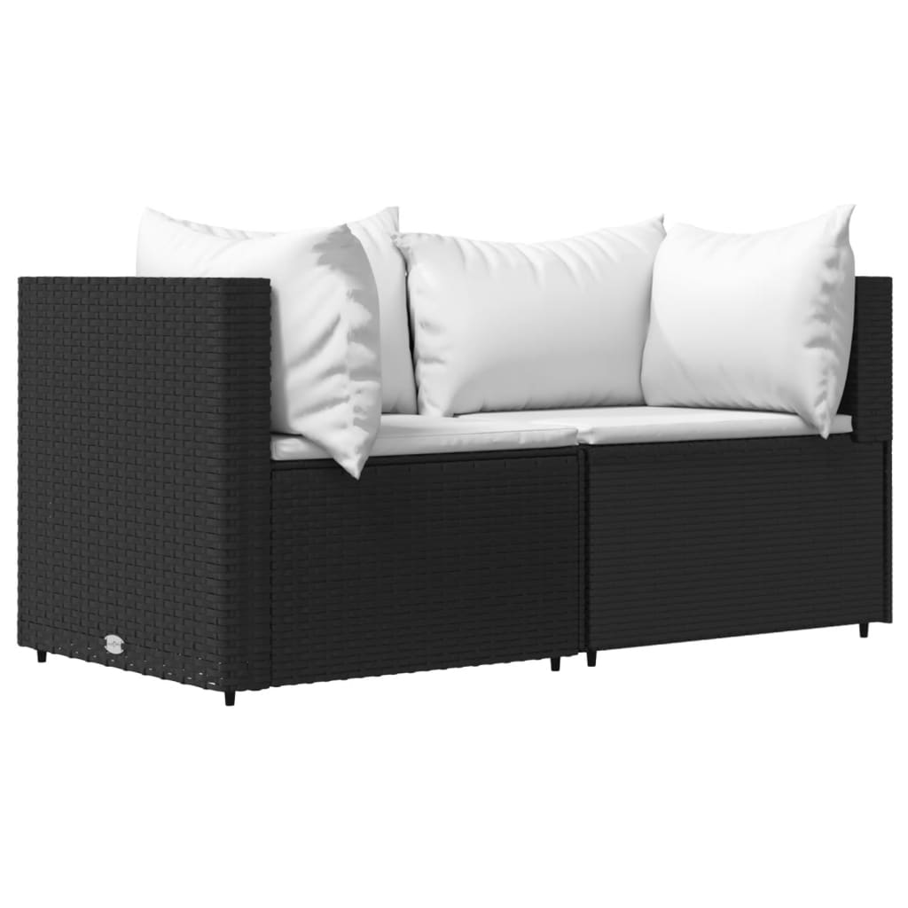 3-Tlg. Garten-Lounge-Set Mit Kissen Schwarz Poly Rattan Schwarz und Weiß 2x Eckteil + Tisch - Fuer Daheim