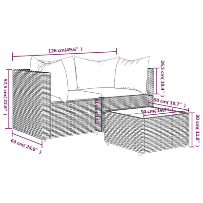 3-Tlg. Garten-Lounge-Set Mit Kissen Schwarz Poly Rattan Schwarz und Weiß 2x Eckteil + Tisch - Fuer Daheim