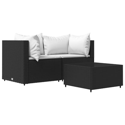 3-Tlg. Garten-Lounge-Set Mit Kissen Schwarz Poly Rattan Schwarz und Weiß 2x Eckteil + Tisch - Fuer Daheim