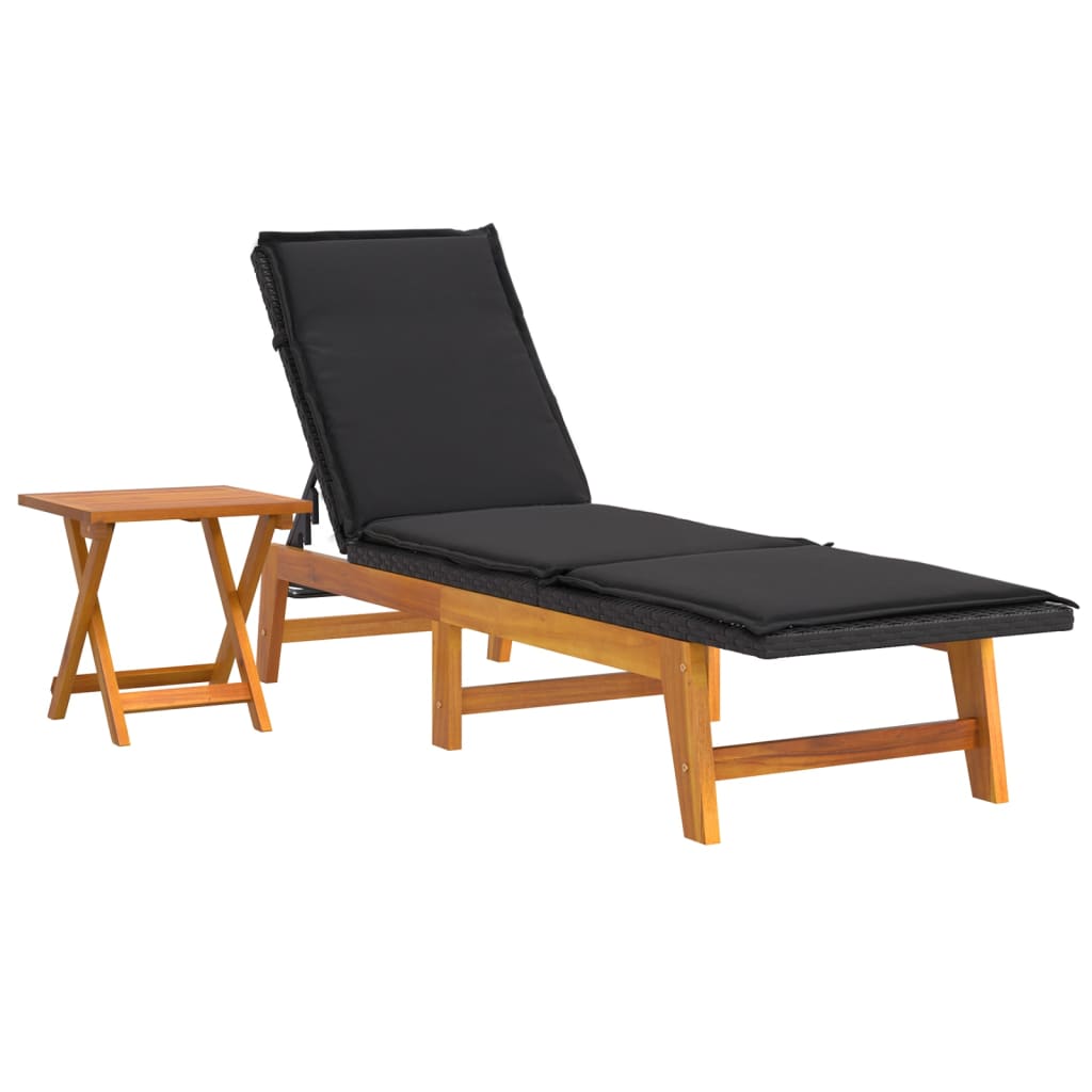 3-Tlg. Garten-Lounge-Set Poly Rattan & Massivholz Akazie 2x sun lounger +table Ja - Fuer Daheim