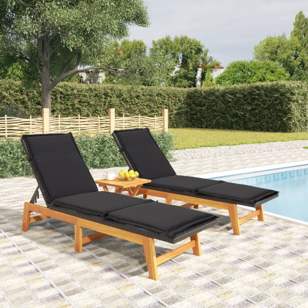 3-Tlg. Garten-Lounge-Set Poly Rattan & Massivholz Akazie 2x sun lounger +table Ja - Fuer Daheim