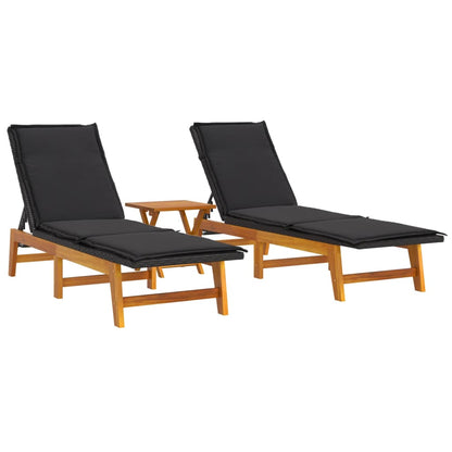 3-Tlg. Garten-Lounge-Set Poly Rattan & Massivholz Akazie 2x sun lounger +table Ja - Fuer Daheim