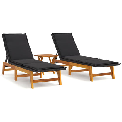 3-Tlg. Garten-Lounge-Set Poly Rattan & Massivholz Akazie 2x sun lounger +table Ja - Fuer Daheim