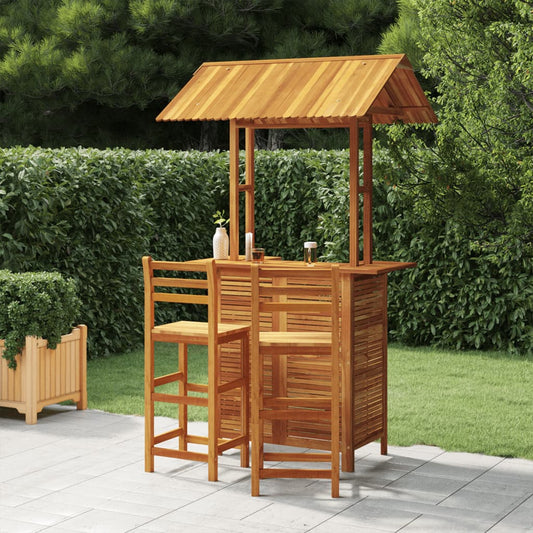 3-Tlg. Gartenbar-Set Massivholz Akazie Barstühle mit Rückenlehne - Fuer Daheim