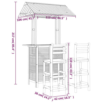 3-Tlg. Gartenbar-Set Massivholz Akazie Barstühle mit Rückenlehne - Fuer Daheim