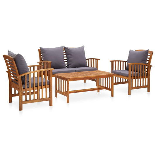 4-Tlg. Garten-Lounge-Set Mit Auflagen Massivholz Akazie Grau Bank + 2x Sessel + Tisch - Fuer Daheim