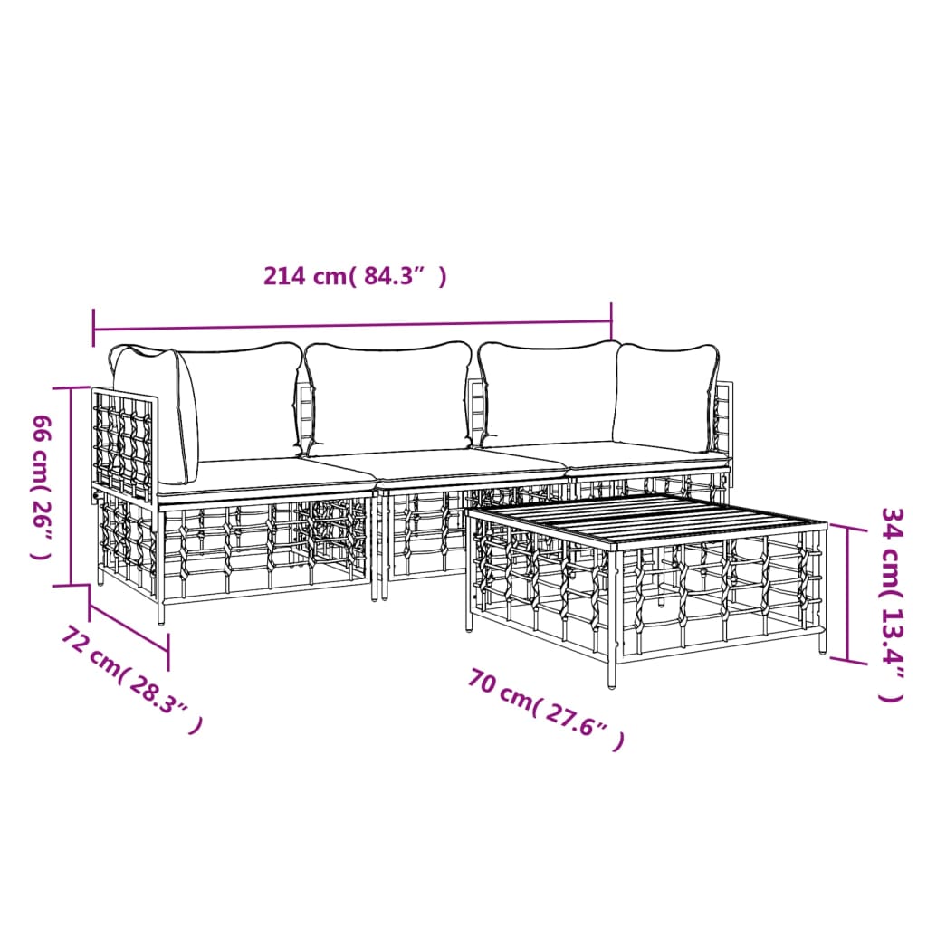 4-Tlg. Garten-Lounge-Set Mit Kissen Anthrazit Poly Rattan Beige 2x Eckteil + Mittelteil + Tisch - Fuer Daheim