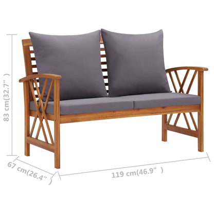 5-Tlg. Garten-Lounge-Set Mit Auflagen Massivholz Akazie Grau 2x Bank + 2x Sessel + Tisch - Fuer Daheim