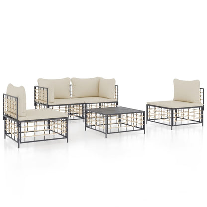 5-Tlg. Garten-Lounge-Set Mit Kissen Anthrazit Poly Rattan Beige 2x Eckteil + 2x Mittelteil + Tisch - Fuer Daheim