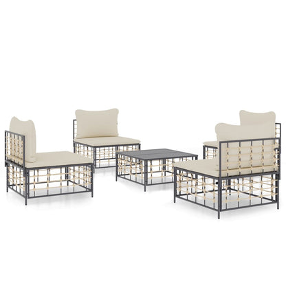 5-Tlg. Garten-Lounge-Set Mit Kissen Anthrazit Poly Rattan Beige - Fuer Daheim