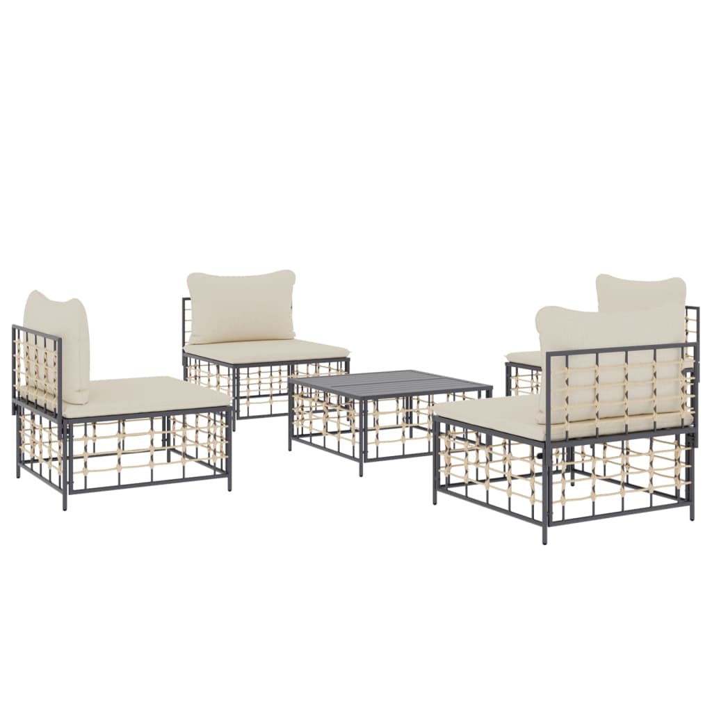 5-Tlg. Garten-Lounge-Set Mit Kissen Anthrazit Poly Rattan Beige - Fuer Daheim