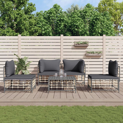 5-Tlg. Garten-Lounge-Set Mit Kissen Anthrazit Poly Rattan Dunkelgrau 2x Eckteil + 2x Mittelteil + Tisch - Fuer Daheim