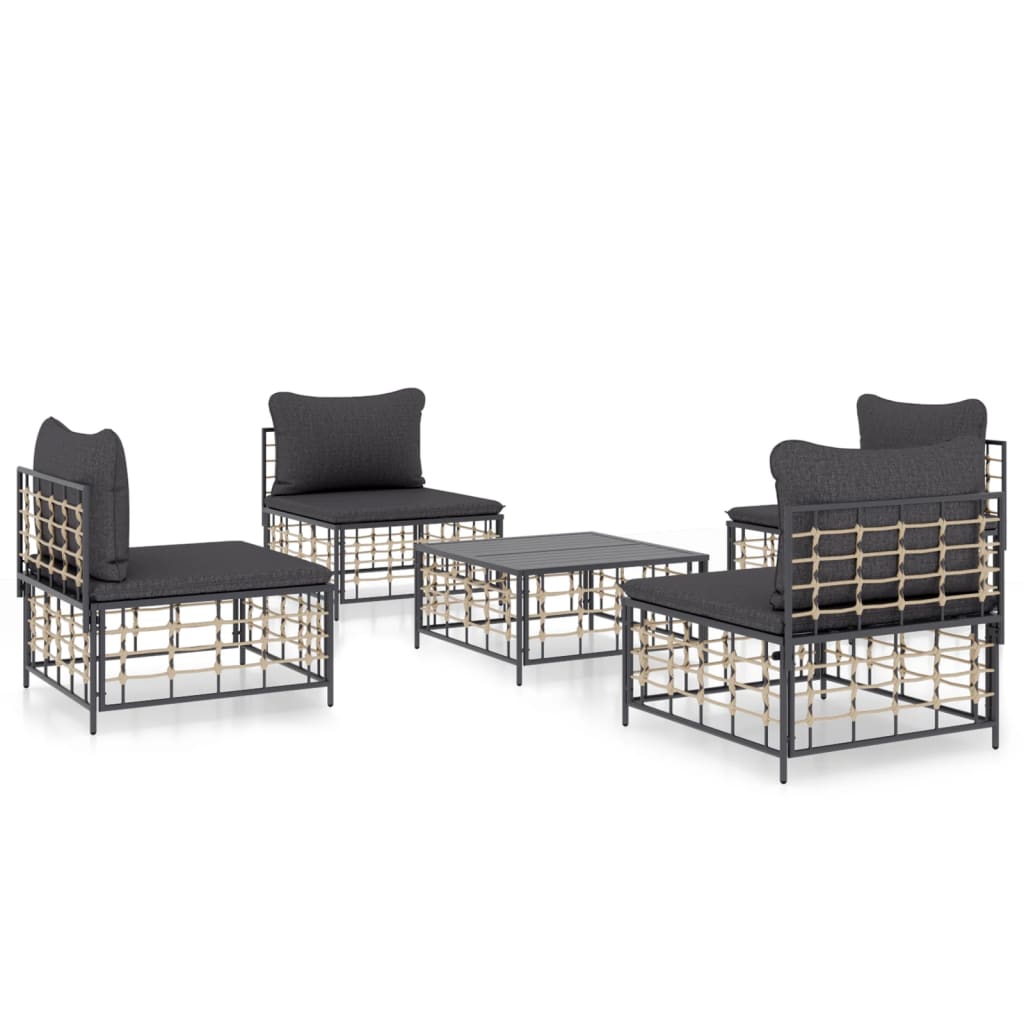 5-Tlg. Garten-Lounge-Set Mit Kissen Anthrazit Poly Rattan Dunkelgrau - Fuer Daheim