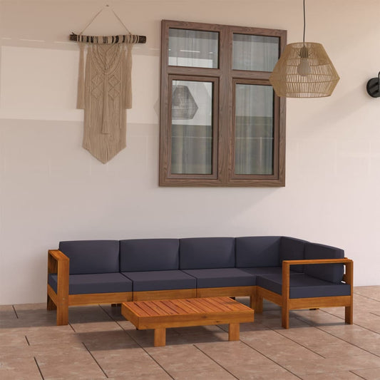 6-Tlg. Garten-Lounge-Set Mit Dunkelgrauen Auflagen Akazienholz 1 Eckteil + 4x Mittelteil + Tisch - Fuer Daheim