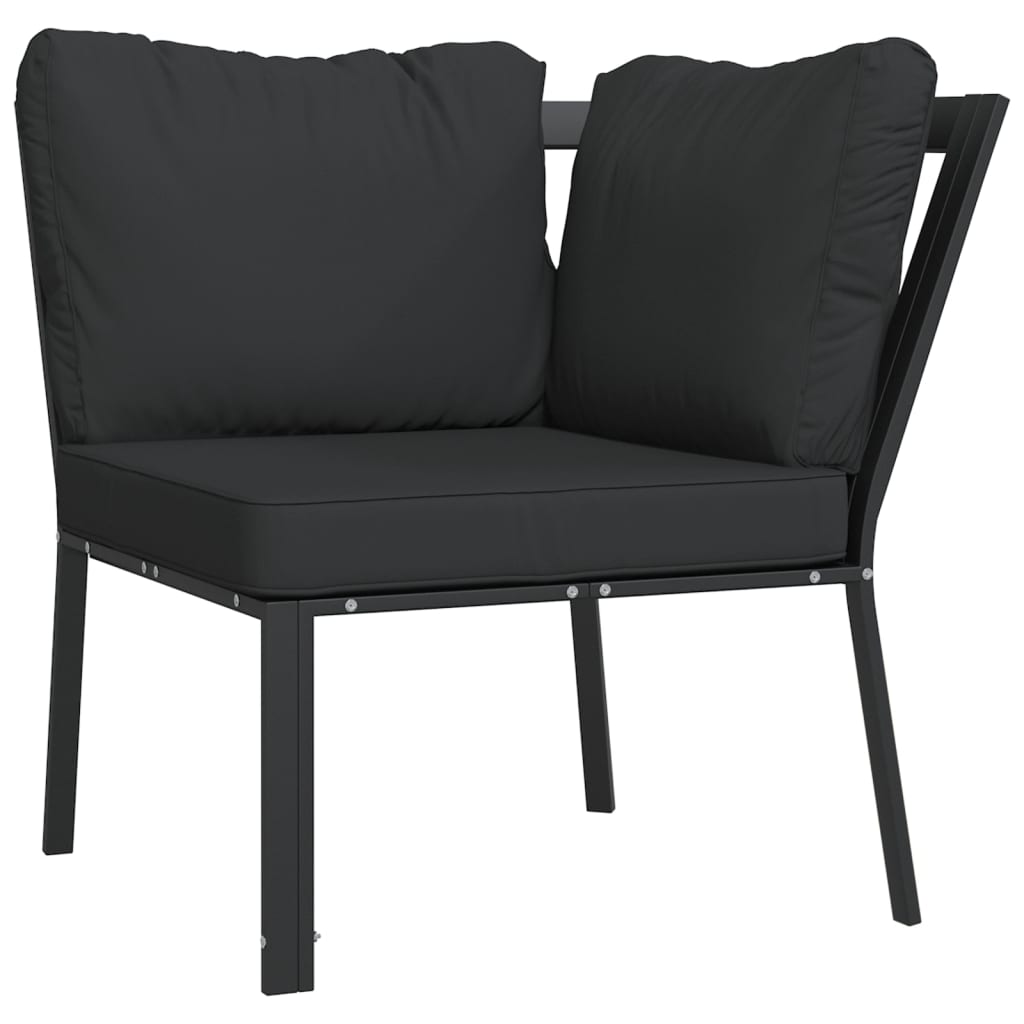 6-Tlg. Garten-Lounge-Set Mit Grauen Kissen Stahl Eckteil + 2x Mittelteil + 2x Fußstütze + Tisch - Fuer Daheim