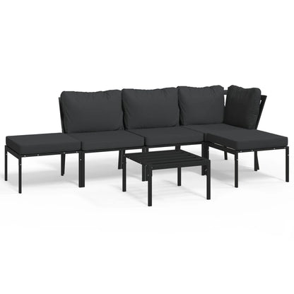 6-Tlg. Garten-Lounge-Set Mit Grauen Kissen Stahl Eckteil + 2x Mittelteil + 2x Fußstütze + Tisch - Fuer Daheim