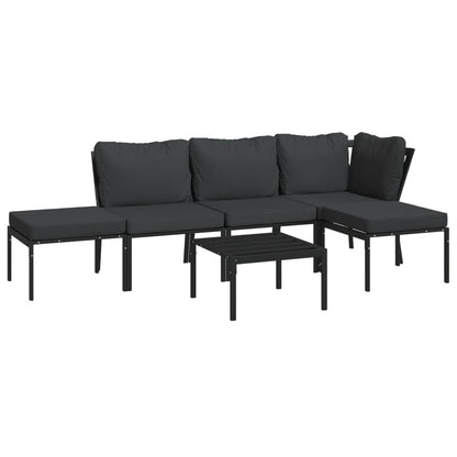 6-Tlg. Garten-Lounge-Set Mit Grauen Kissen Stahl Eckteil + 2x Mittelteil + 2x Fußstütze + Tisch - Fuer Daheim