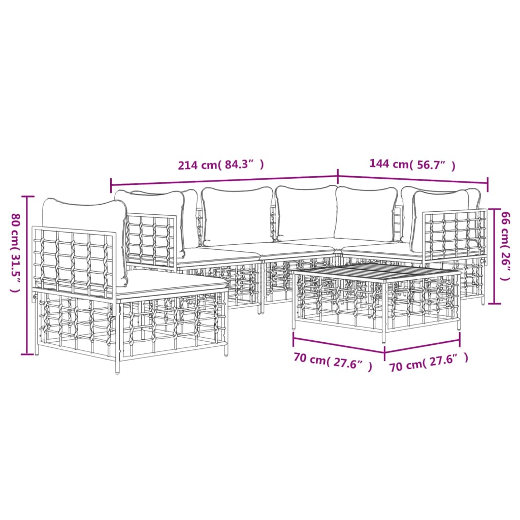 6-Tlg. Garten-Lounge-Set Mit Kissen Anthrazit Poly Rattan Beige 3x Eckteil + 2x Mittelteil + Tisch - Fuer Daheim