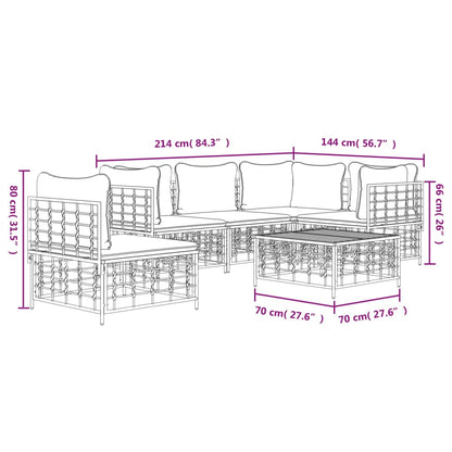 6-Tlg. Garten-Lounge-Set Mit Kissen Anthrazit Poly Rattan Beige 3x Eckteil + 2x Mittelteil + Tisch - Fuer Daheim