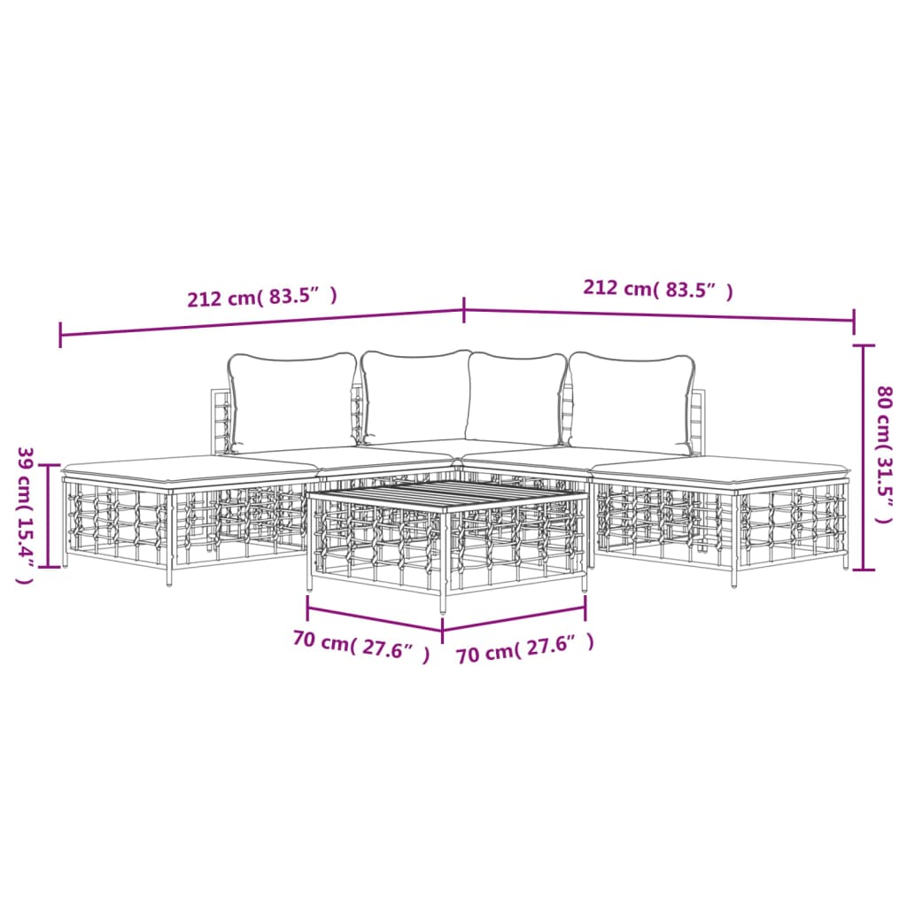 6-Tlg. Garten-Lounge-Set Mit Kissen Anthrazit Poly Rattan Beige Eckteil + 2x Mittelteil + 2x Fußstütze + Tisch - Fuer Daheim