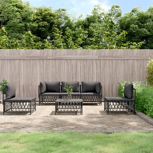 6-Tlg. Garten-Lounge-Set Mit Kissen Anthrazit Stahl 2x Eckteil + 3x Mittelteil + Tisch - Fuer Daheim