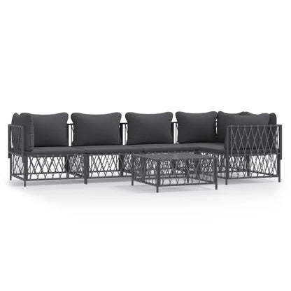 6-Tlg. Garten-Lounge-Set Mit Kissen Anthrazit Stahl 3x Eckteil + 2x Mittelteil + Tisch - Fuer Daheim