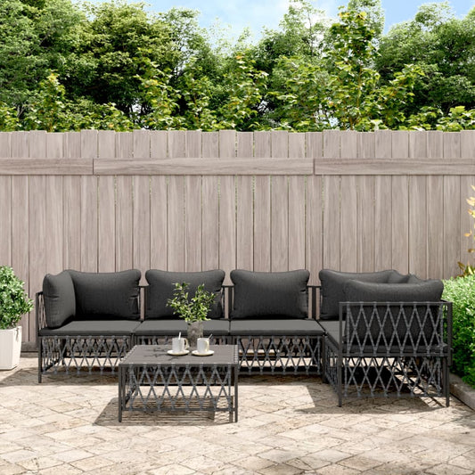 6-Tlg. Garten-Lounge-Set Mit Kissen Anthrazit Stahl 3x Eckteil + 2x Mittelteil + Tisch - Fuer Daheim