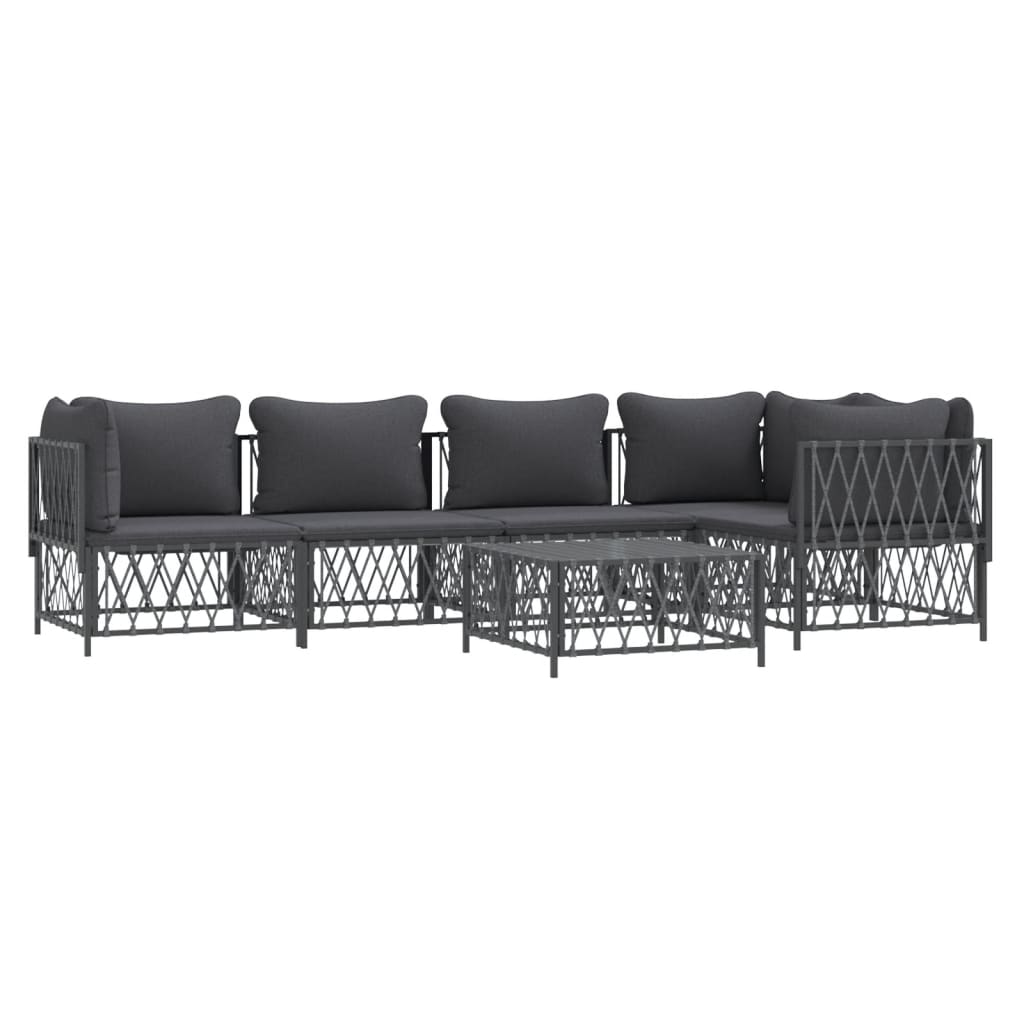 6-Tlg. Garten-Lounge-Set Mit Kissen Anthrazit Stahl 3x Eckteil + 2x Mittelteil + Tisch - Fuer Daheim