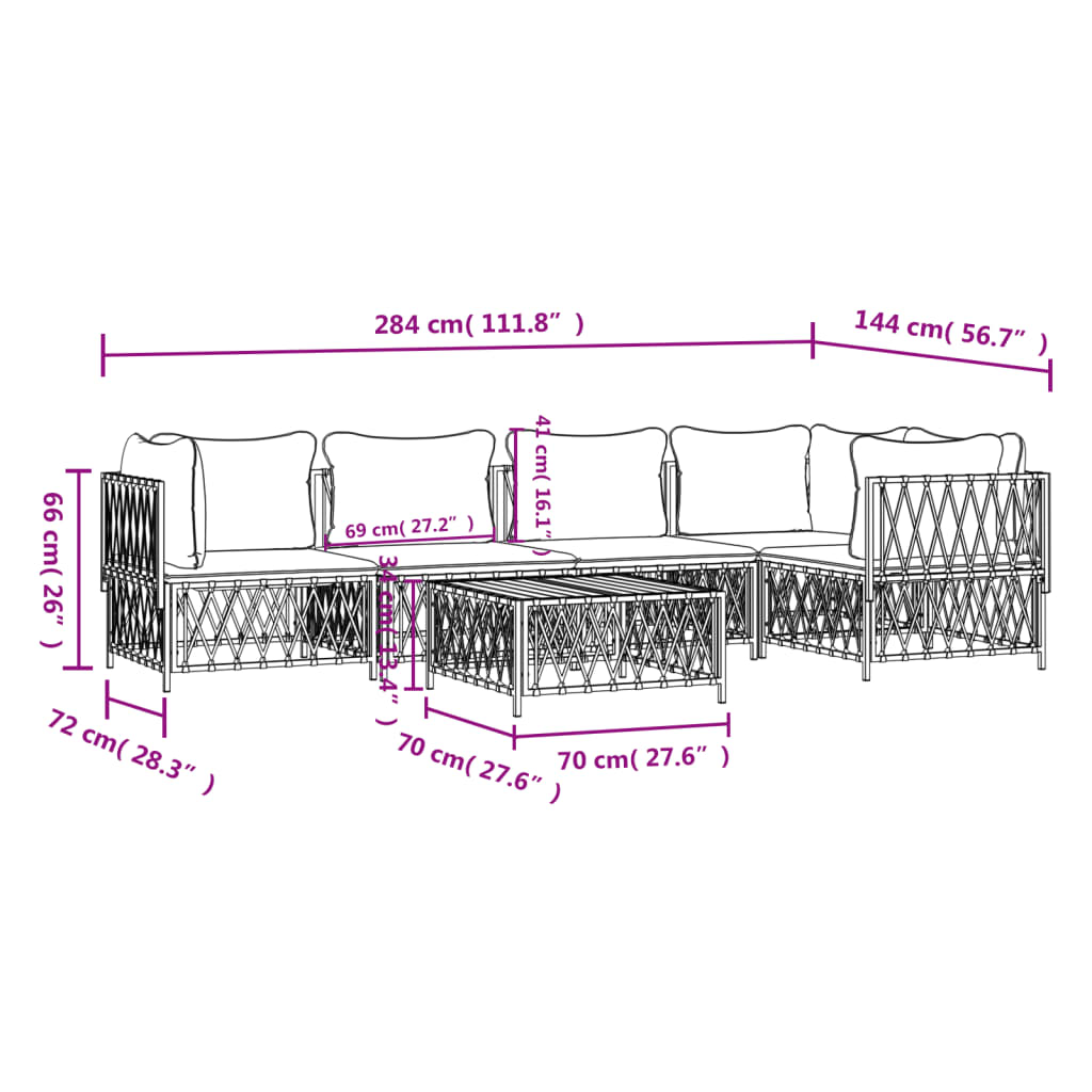 6-Tlg. Garten-Lounge-Set Mit Kissen Anthrazit Stahl 3x Eckteil + 2x Mittelteil + Tisch - Fuer Daheim