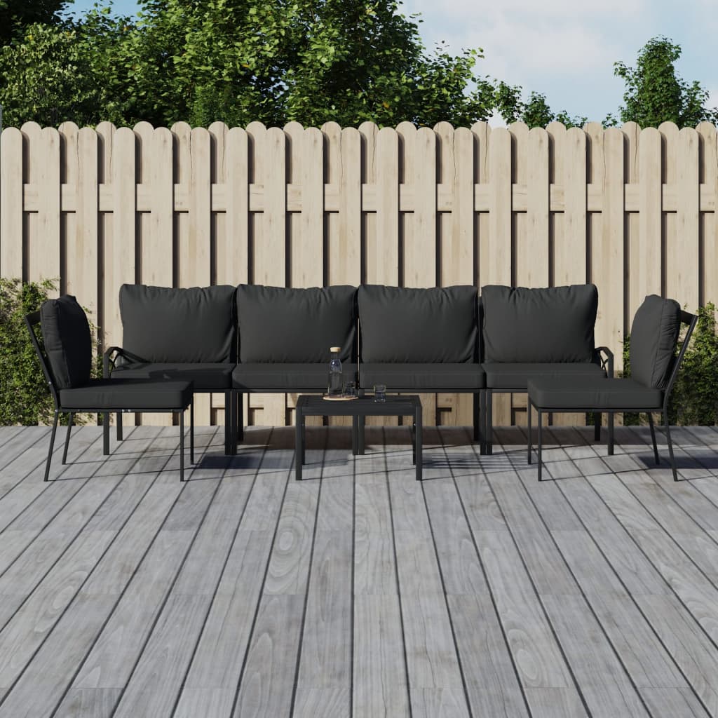 7-Tlg. Garten-Lounge-Set Mit Grauen Kissen Stahl 4x middle + 2x chair + table - Fuer Daheim