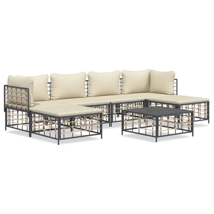 7-Tlg. Garten-Lounge-Set Mit Kissen  Poly Rattan Beige 2x Eckteil + 2x Mittelteil + 2x Fußstütze + Tisch - Fuer Daheim