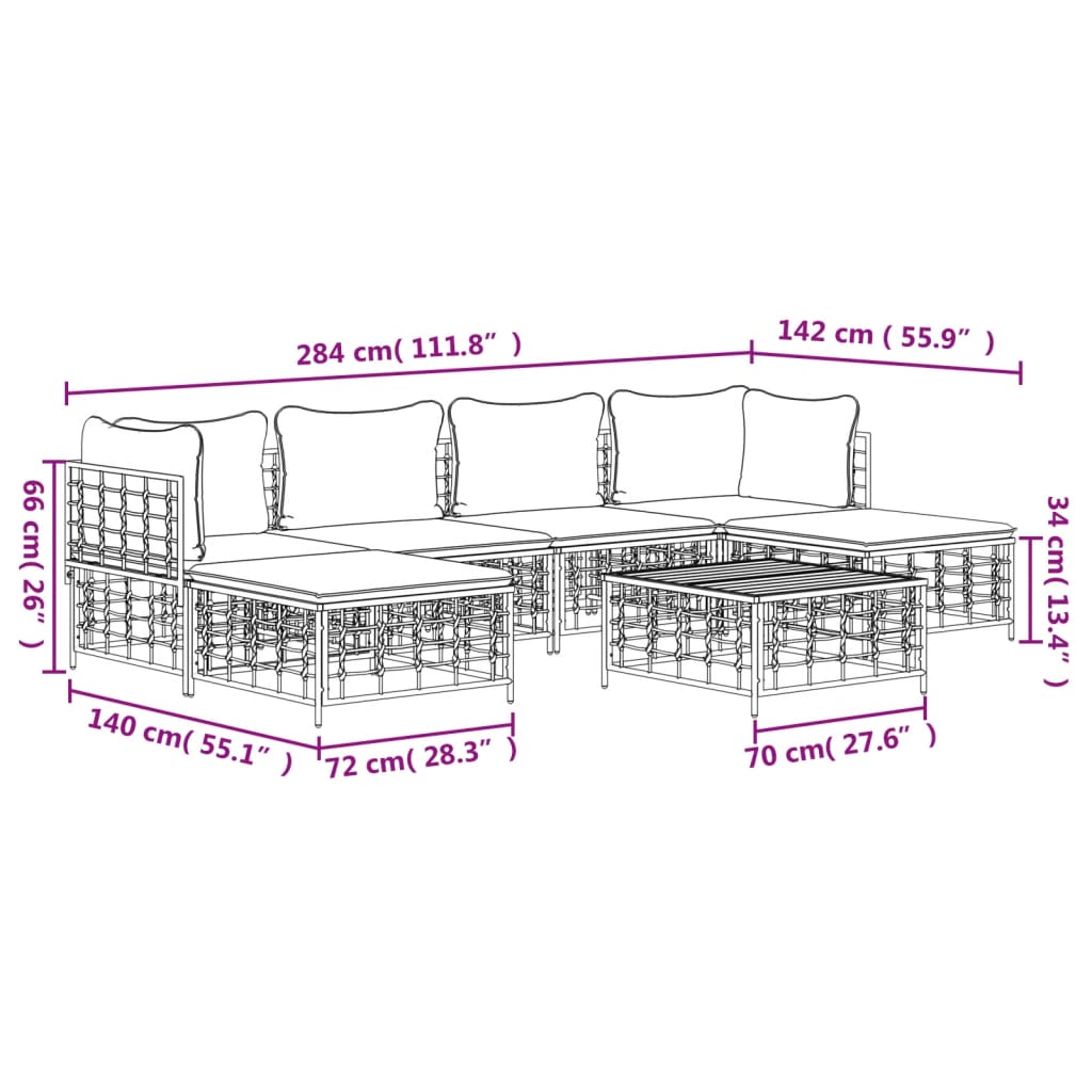 7-Tlg. Garten-Lounge-Set Mit Kissen Poly Rattan Beige 2x Eckteil + 2x Mittelteil + 2x Fußstütze + Tisch - Fuer Daheim