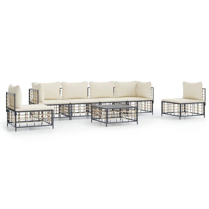 7-Tlg. Garten-Lounge-Set Mit Kissen Anthrazit Poly Rattan Beige 2x Eckteil + 4x Mittelteil + Tisch - Fuer Daheim