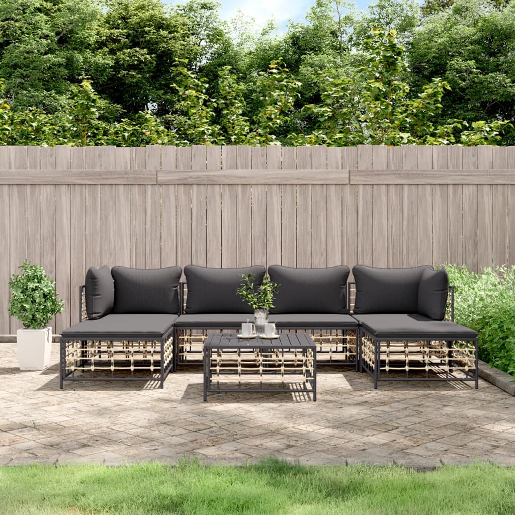 7-Tlg. Garten-Lounge-Set Mit Kissen Poly Rattan Dunkelgrau 2x Eckteil + 2x Mittelteil + 2x Fußstütze + Tisch - Fuer Daheim