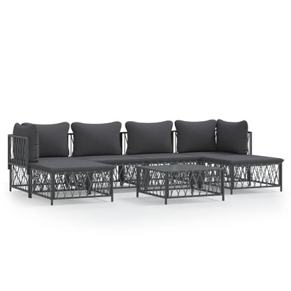 7-Tlg. Garten-Lounge-Set Mit Kissen Anthrazit Stahl 2x Eckteil + 2x Mittelteil + 2x Fußstütze + Tisch - Fuer Daheim