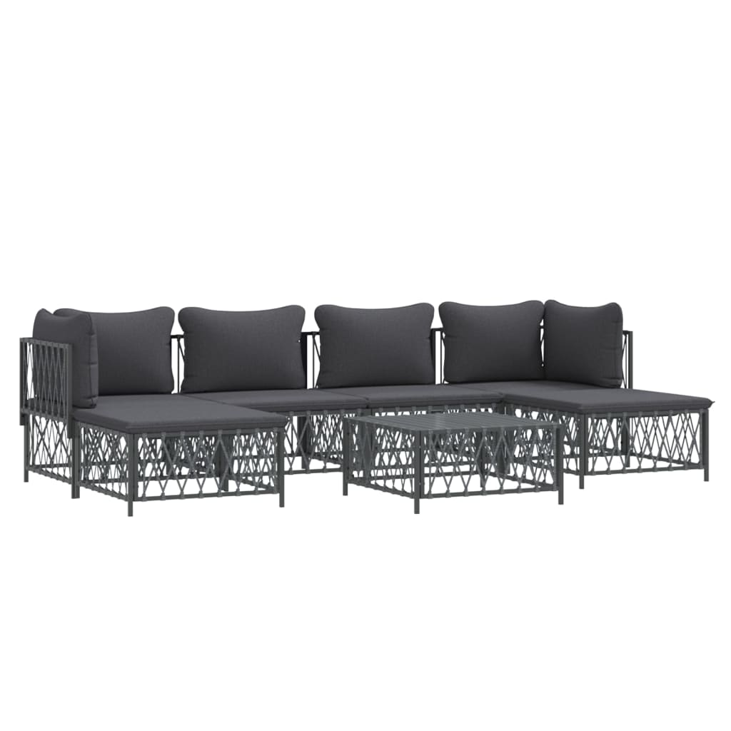 7-Tlg. Garten-Lounge-Set Mit Kissen Anthrazit Stahl 2x Eckteil + 2x Mittelteil + 2x Fußstütze + Tisch - Fuer Daheim