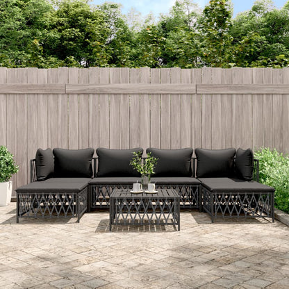 7-Tlg. Garten-Lounge-Set Mit Kissen Anthrazit Stahl 2x Eckteil + 2x Mittelteil + 2x Fußstütze + Tisch - Fuer Daheim