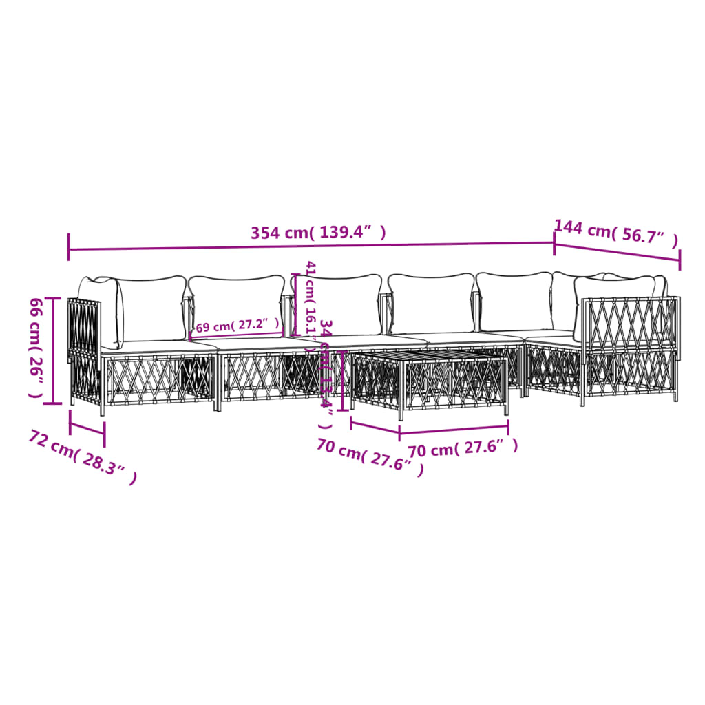 7-Tlg. Garten-Lounge-Set Mit Kissen Anthrazit Stahl 3x Eckteil + 3x Mittelteil + Tisch - Fuer Daheim